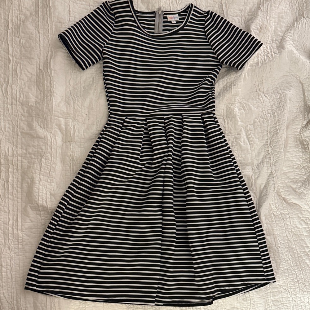 LulaRoe Black and White Striped Amelia Dress